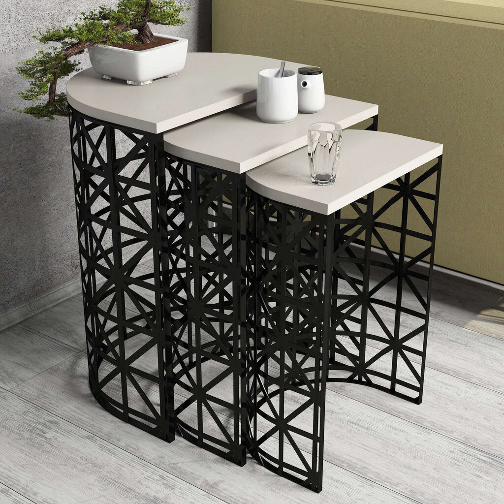 3-ju kafijas galdiņu komplekts Kalune Design 845, smilškrāsas/melns cena un informācija | Žurnālgaldiņi | 220.lv