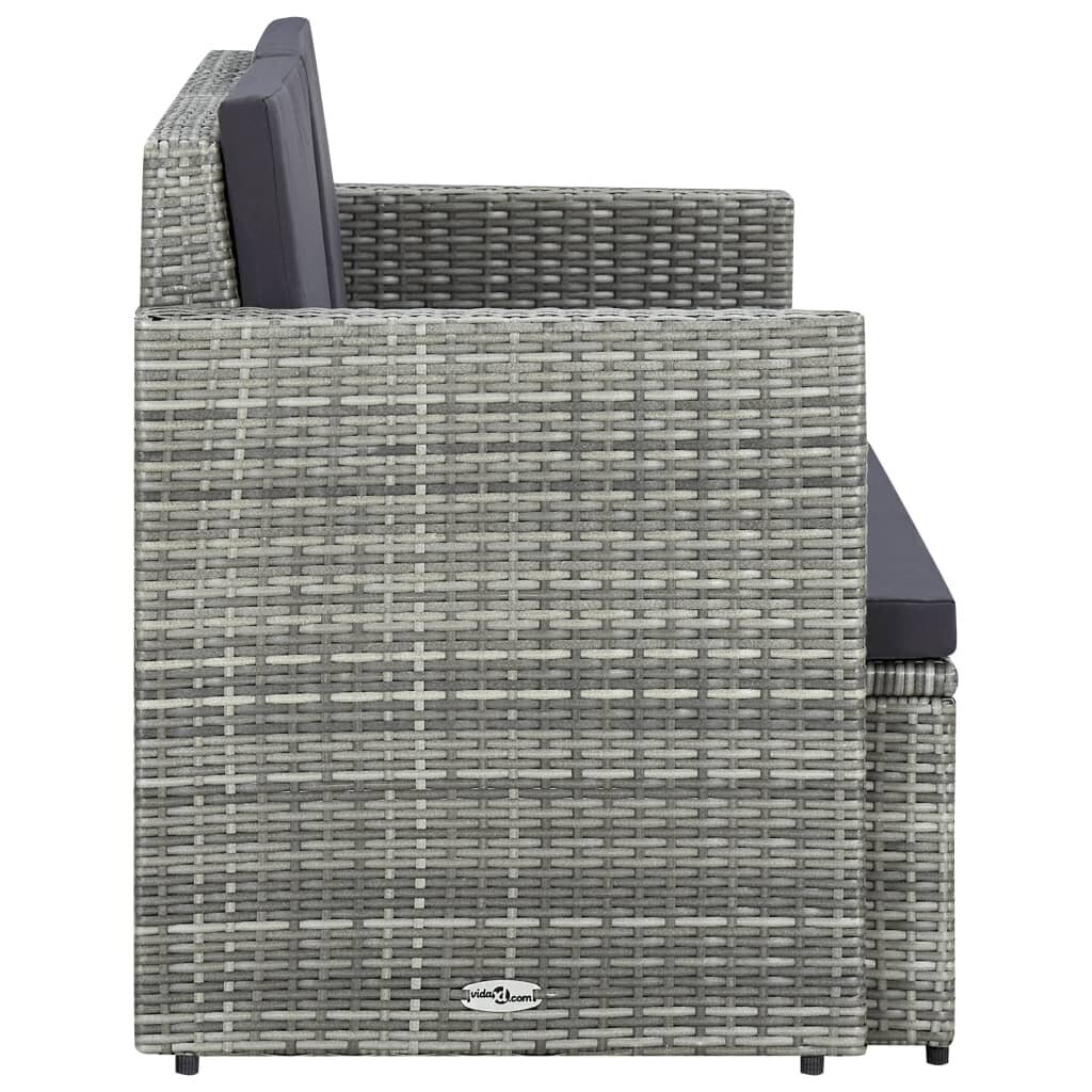 vidaXL divvietīgs dārza dīvāns ar matračiem, pelēka PE rotangpalma цена и информация | Dārza krēsli | 220.lv