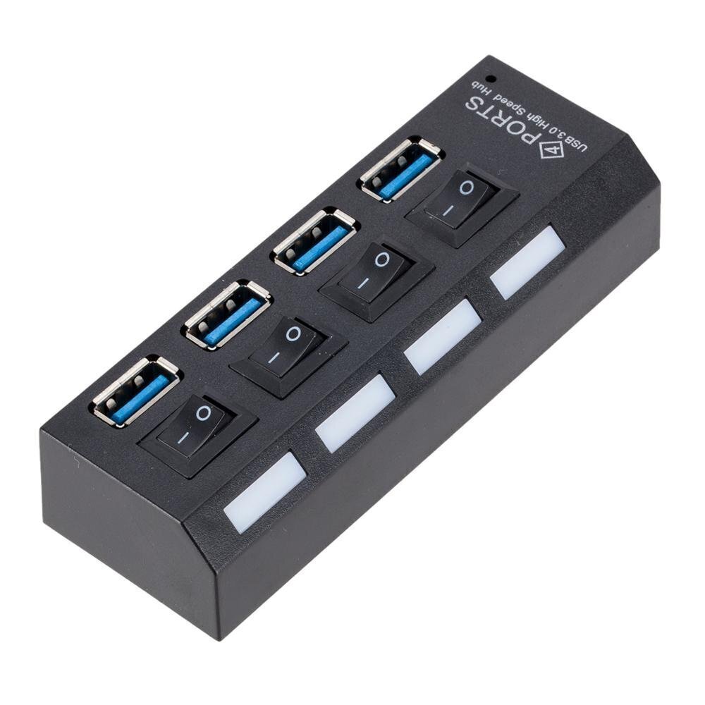 Roger AD15653 USB 3.0 Hubs - Sadalītājs 4 x USB 3.0 / 5 Gbps Ar atsevišķam Ieslēgšanas / Izslēgšanas pogām Melns cena un informācija | Adapteri un USB centrmezgli | 220.lv