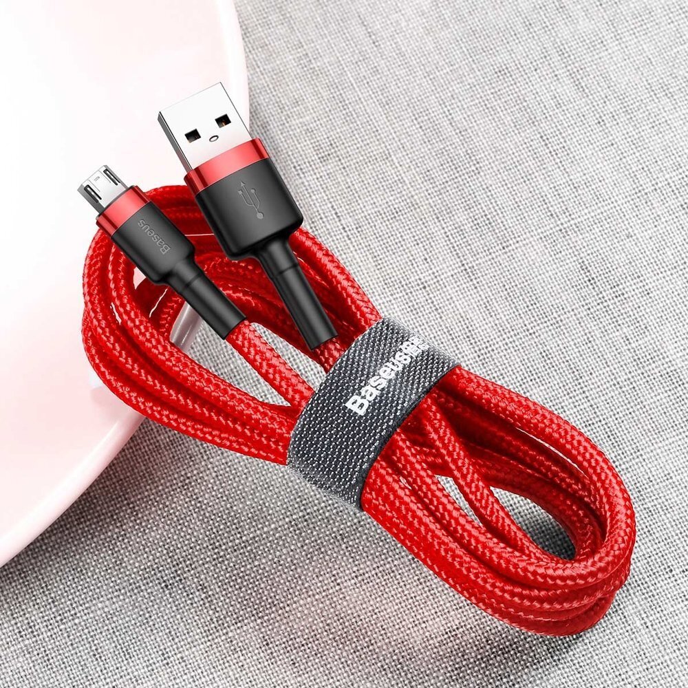 Baseus USB kabelis Durable Nylon Braided Wire Usb / Micro Usb Qc3.0 2.4A 1M sarkans CAMKLF-B09 cena un informācija | Savienotājkabeļi | 220.lv