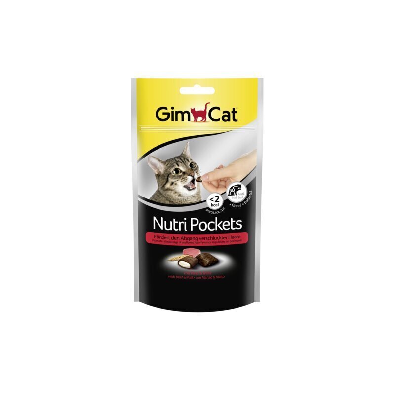 GimCat Nutri Pockets with Beef & Malt 60 g cena un informācija | Gardumi kaķiem | 220.lv