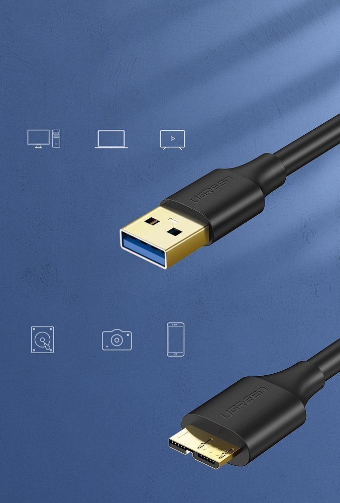 Ugreen USB - micro USB Type B SuperSpeed 3.0 kabelis 1 m melns 10841 цена и информация | Savienotājkabeļi | 220.lv