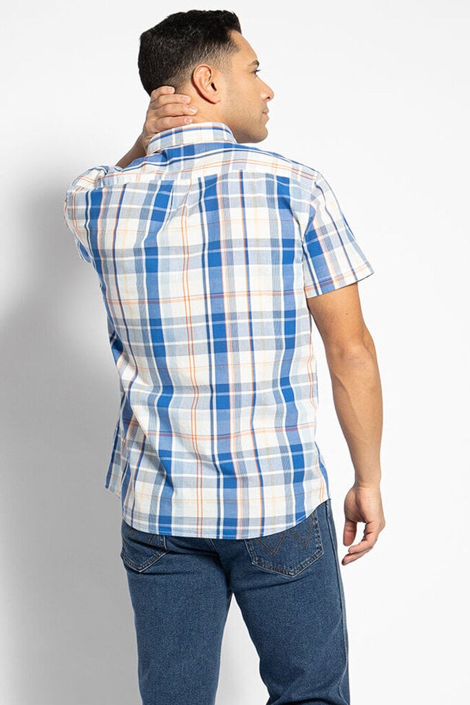 Vīriešu krekls ar īsām piedurknēm Wrangler W5M44M737, balts / zils cena un informācija | Vīriešu krekli | 220.lv