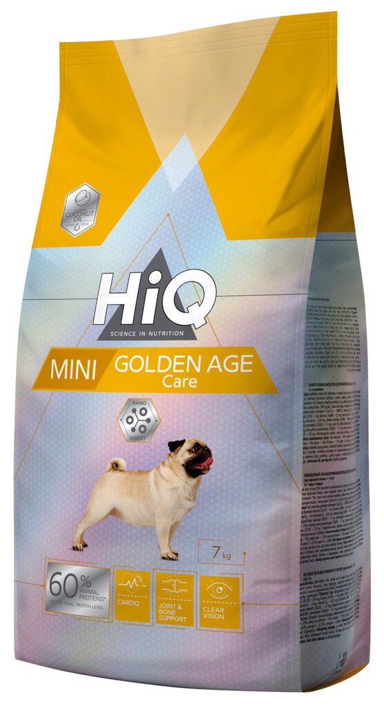 HiQ sausā barība mazu šķirņu vecākiem suņiem Mini Golden Age Care, 7 kg cena un informācija | Sausā barība suņiem | 220.lv