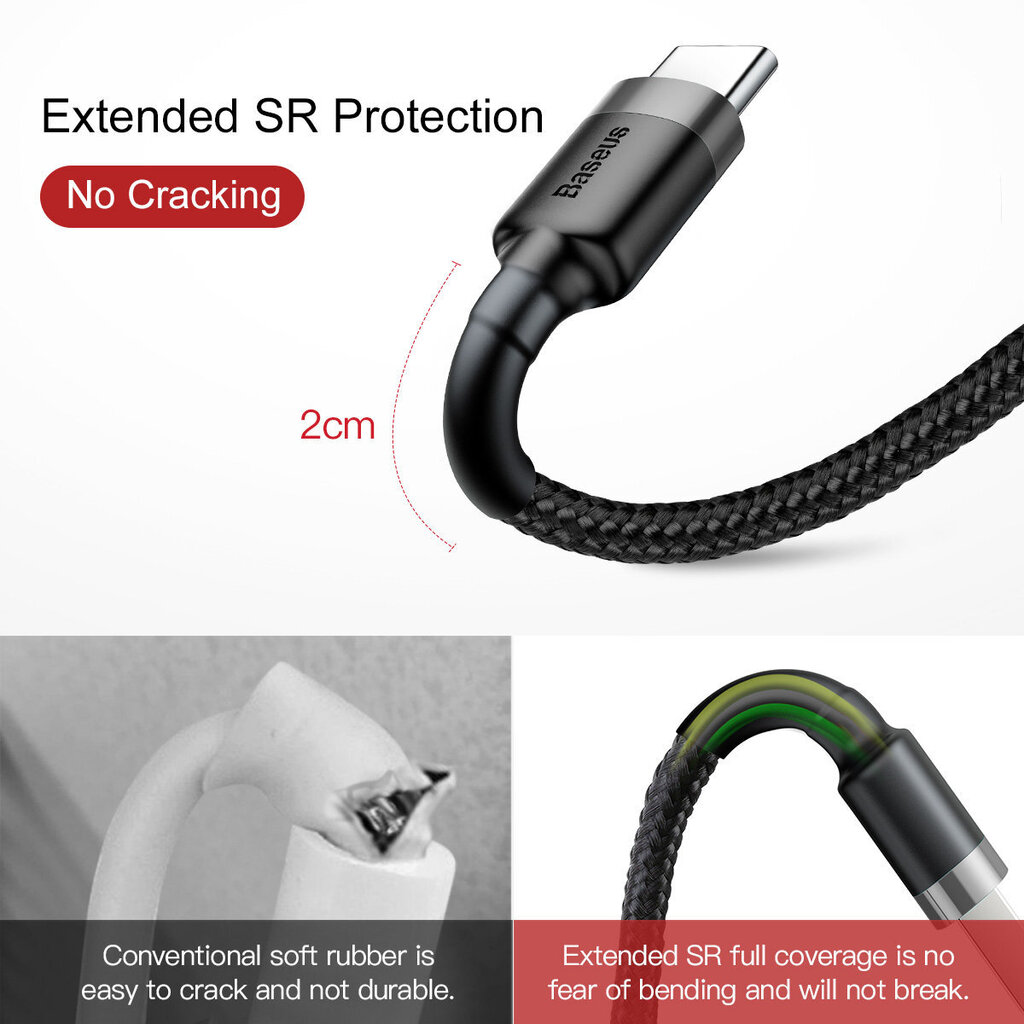 Baseus Durable Nylon Braided Wire, USB - C, 0,5 m cena un informācija | Savienotājkabeļi | 220.lv