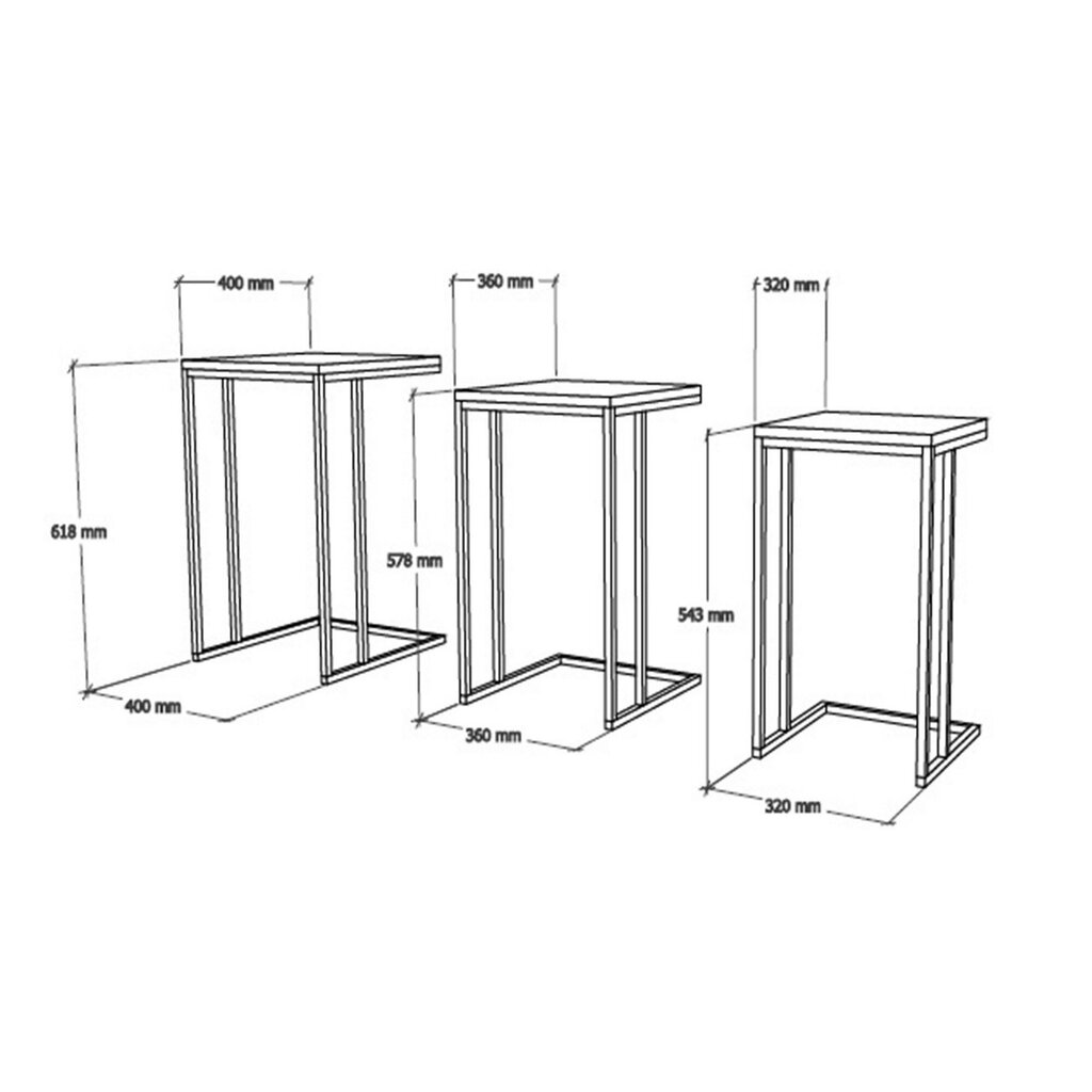 3-ju kafijas galdiņu komplekts Kalune Design 835, brūns/melns cena un informācija | Žurnālgaldiņi | 220.lv