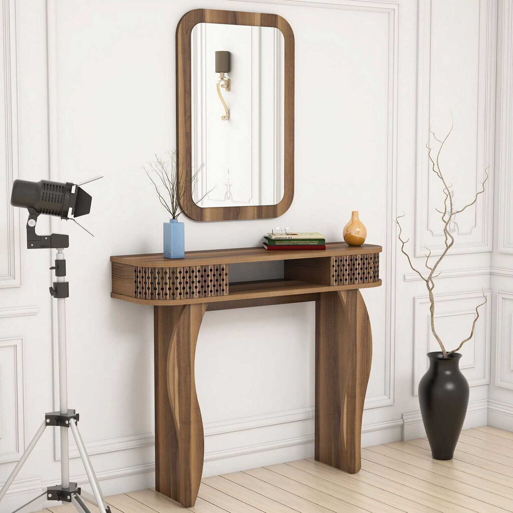 Galdiņa un spoguļu komplekts Kalune Design 845, brūns cena un informācija | Kosmētikas galdiņi | 220.lv