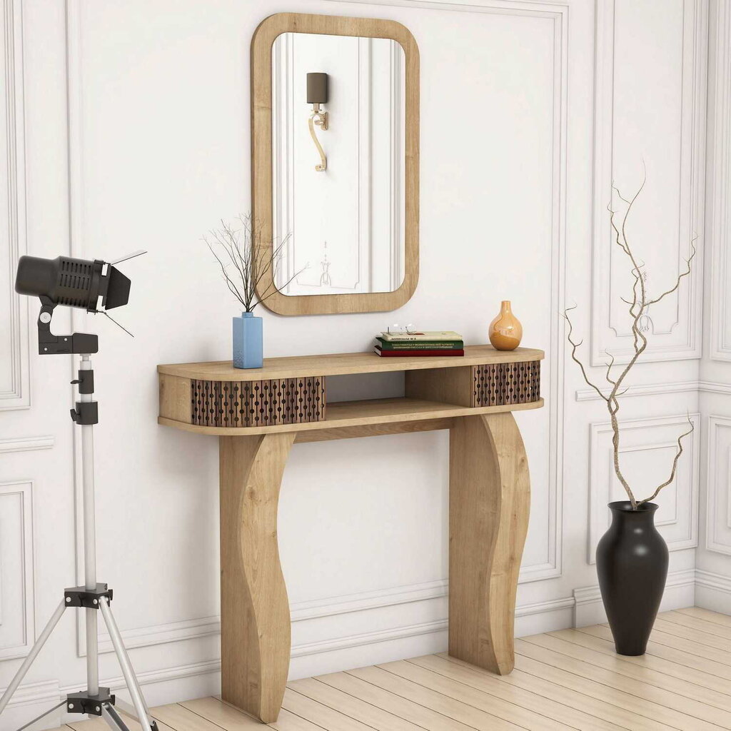 Galdiņa un spoguļu komplekts Kalune Design 845, gaiši brūns цена и информация | Kosmētikas galdiņi | 220.lv
