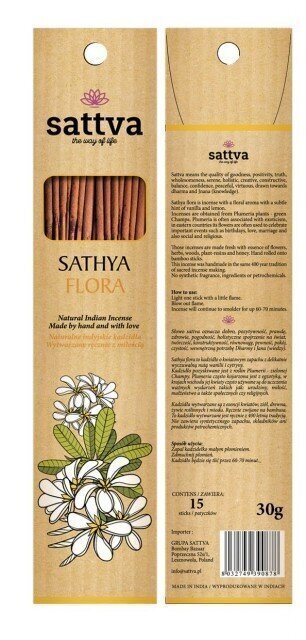 Vīraka nūjiņas ar ziedu aromātu Sattva Ayurveda Sathya Flora, 15 gab. cena un informācija | Mājas aromāti | 220.lv
