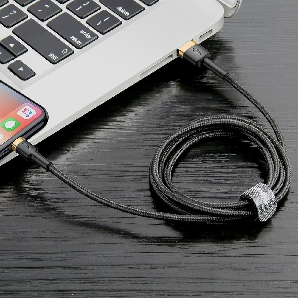 Kabelis Baseus USB Durable Nylon Braided Wire Usb / Lightning Qc3.0 2.4A 1m, melns/ zelta CALKLF-BV1 cena un informācija | Savienotājkabeļi | 220.lv