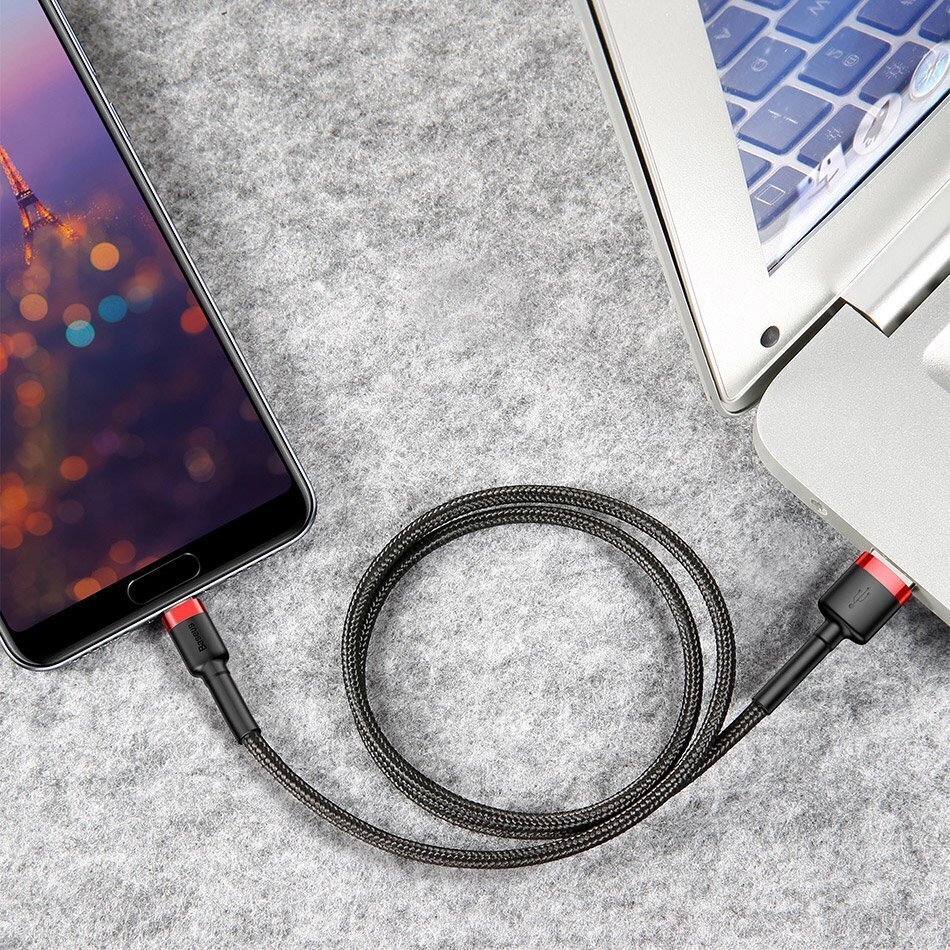 Kabelis Baseus USB Nylon Braided Wire Usb / Usb-C Qc3.0 2A 3m, sarkans CATKLF-U09 cena un informācija | Savienotājkabeļi | 220.lv