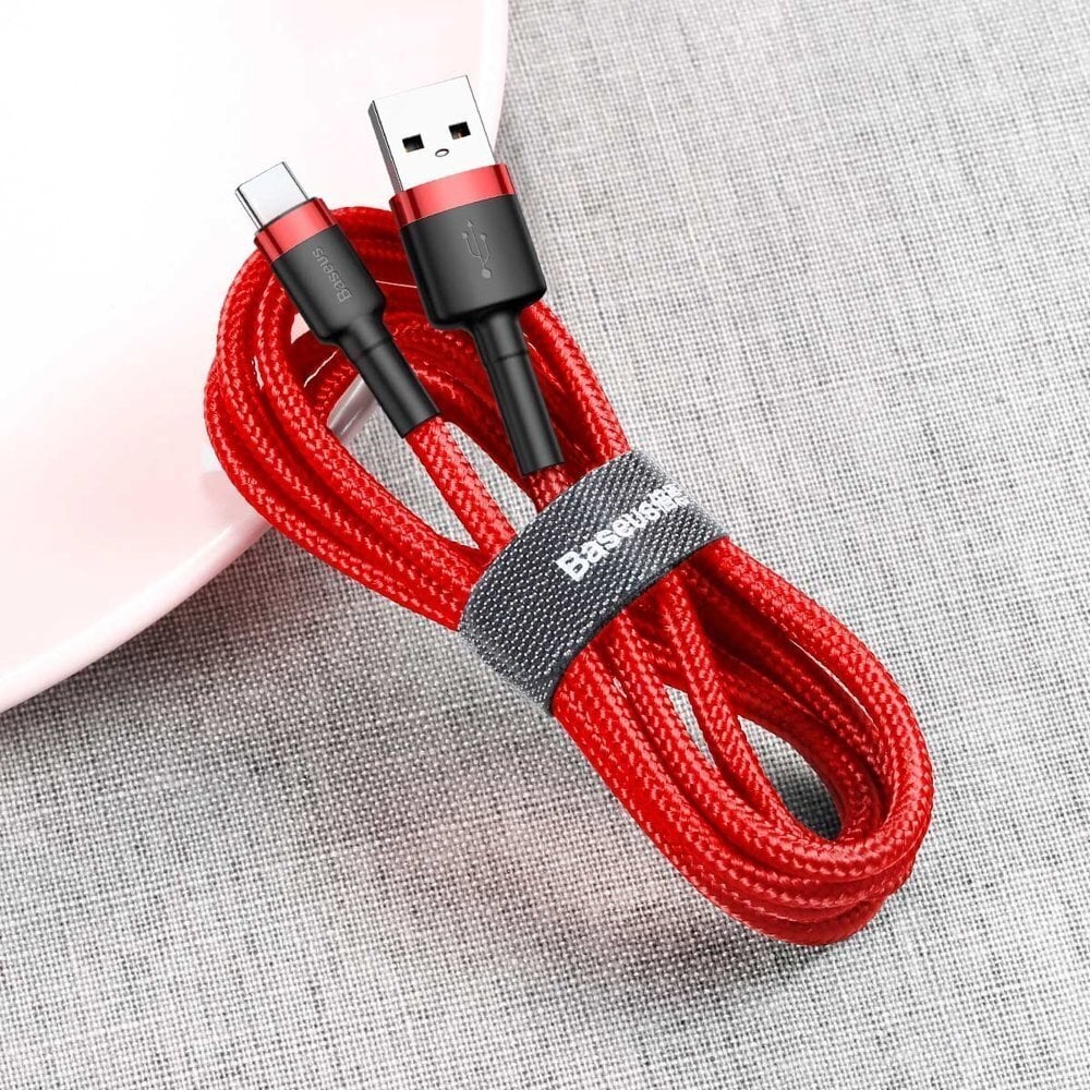 Kabelis Baseus USB Nylon Braided Wire Usb / Usb-C Qc3.0 2A 3m, sarkans CATKLF-U09 cena un informācija | Savienotājkabeļi | 220.lv