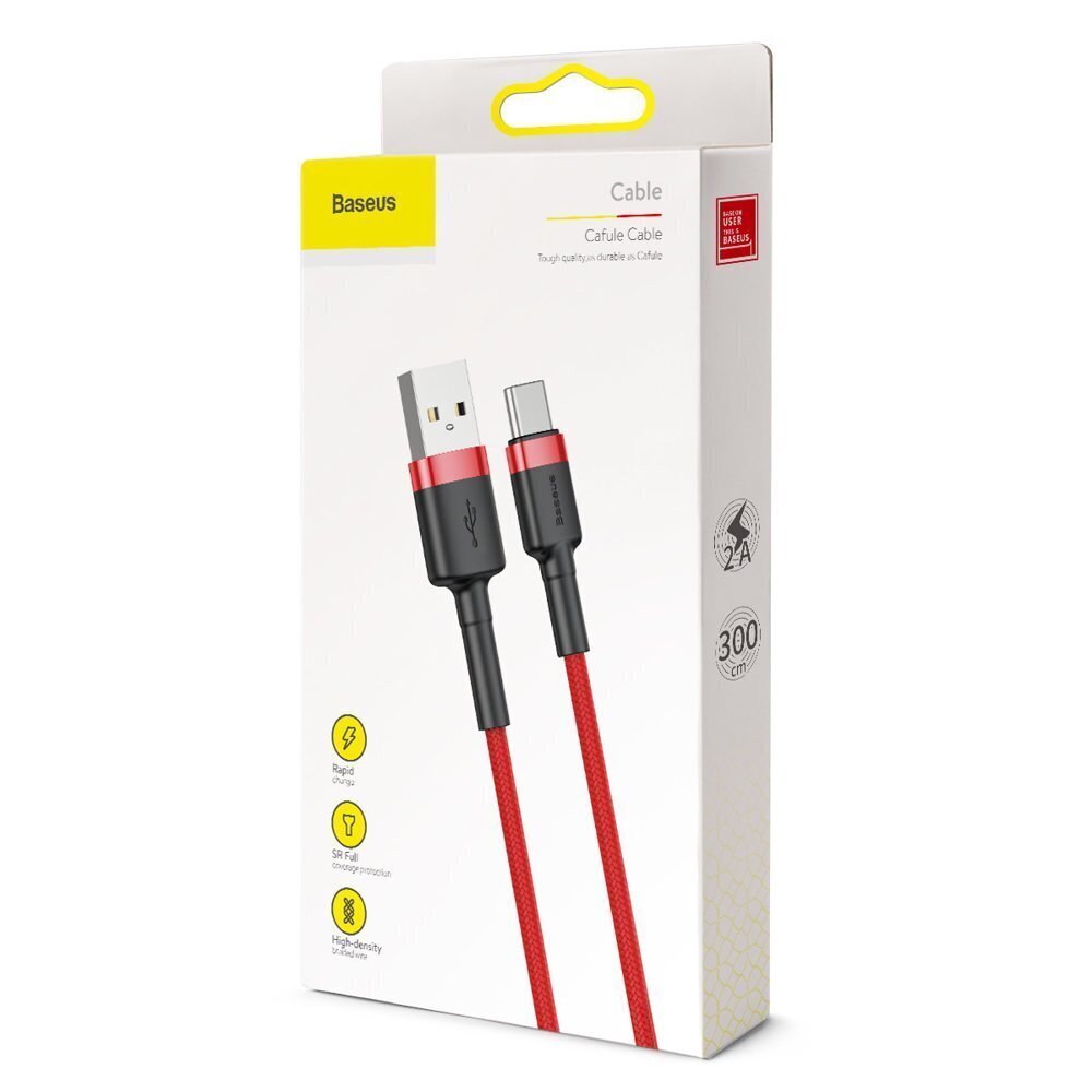 Kabelis Baseus USB Nylon Braided Wire Usb / Usb-C Qc3.0 2A 3m, sarkans CATKLF-U09 cena un informācija | Savienotājkabeļi | 220.lv