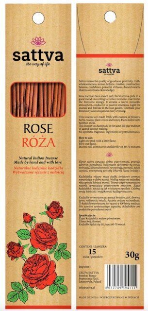 Vīraka nūjiņas ar rožu aromātu Sattva Ayurveda Rose, 15 gab. cena un informācija | Mājas aromāti | 220.lv