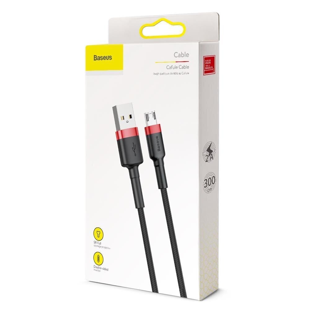 Kabelis Baseus USB Durable Nylon Braided Wire USB / Micro USB 2A 3 m, melns/sarkans cena un informācija | Savienotājkabeļi | 220.lv