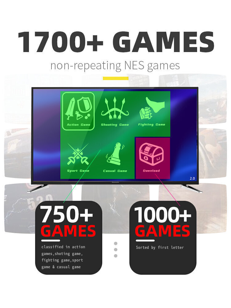 Klasiska bezvadu TV spēļu konsole HappyJoe Y2SHD Plus 1800 Games + 500 Krievu spēles cena un informācija | Spēļu konsoles | 220.lv