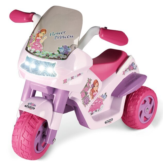 Vienvietīgs trīsriteņu bērnu elektriskais motocikls Peg Perego Flower  Princess 6V, rozā cena | 220.lv