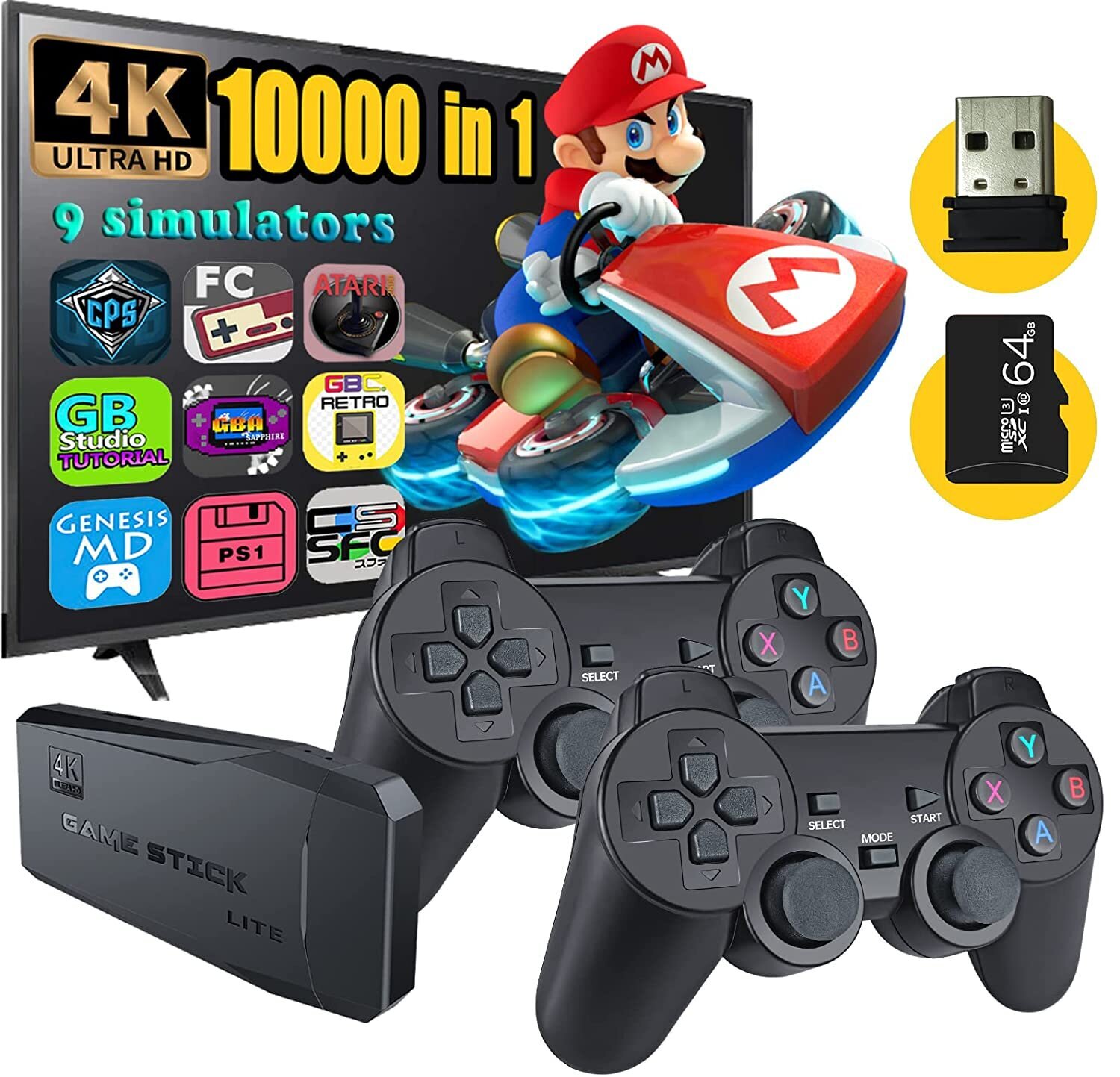 Klasiska bezvadu TV spēļu konsole HappyJoe Y3 Lite 10000 Games + Download  cena | 220.lv