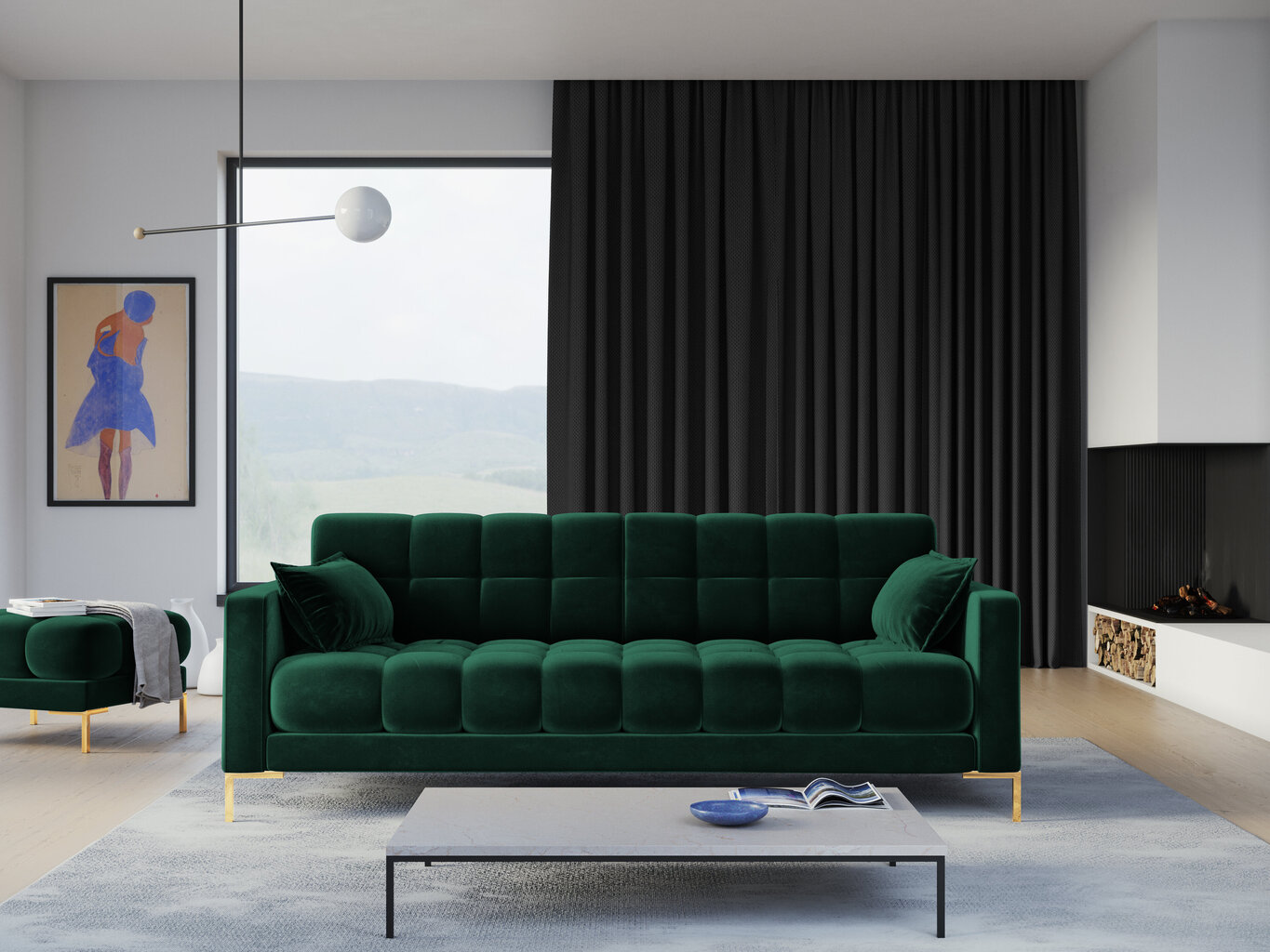 Dīvāns Micadoni Home Mamaia 4S, tumši zaļš/zelta krāsas cena un informācija | Dīvāni | 220.lv