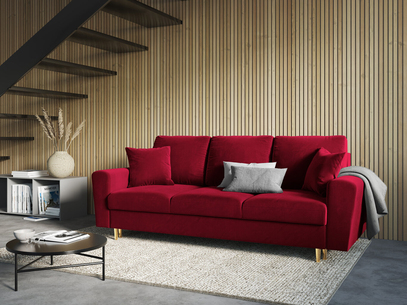 Dīvāns Micadoni Home Moghan 3S, sarkans/zelta krāsas cena un informācija | Dīvāni | 220.lv
