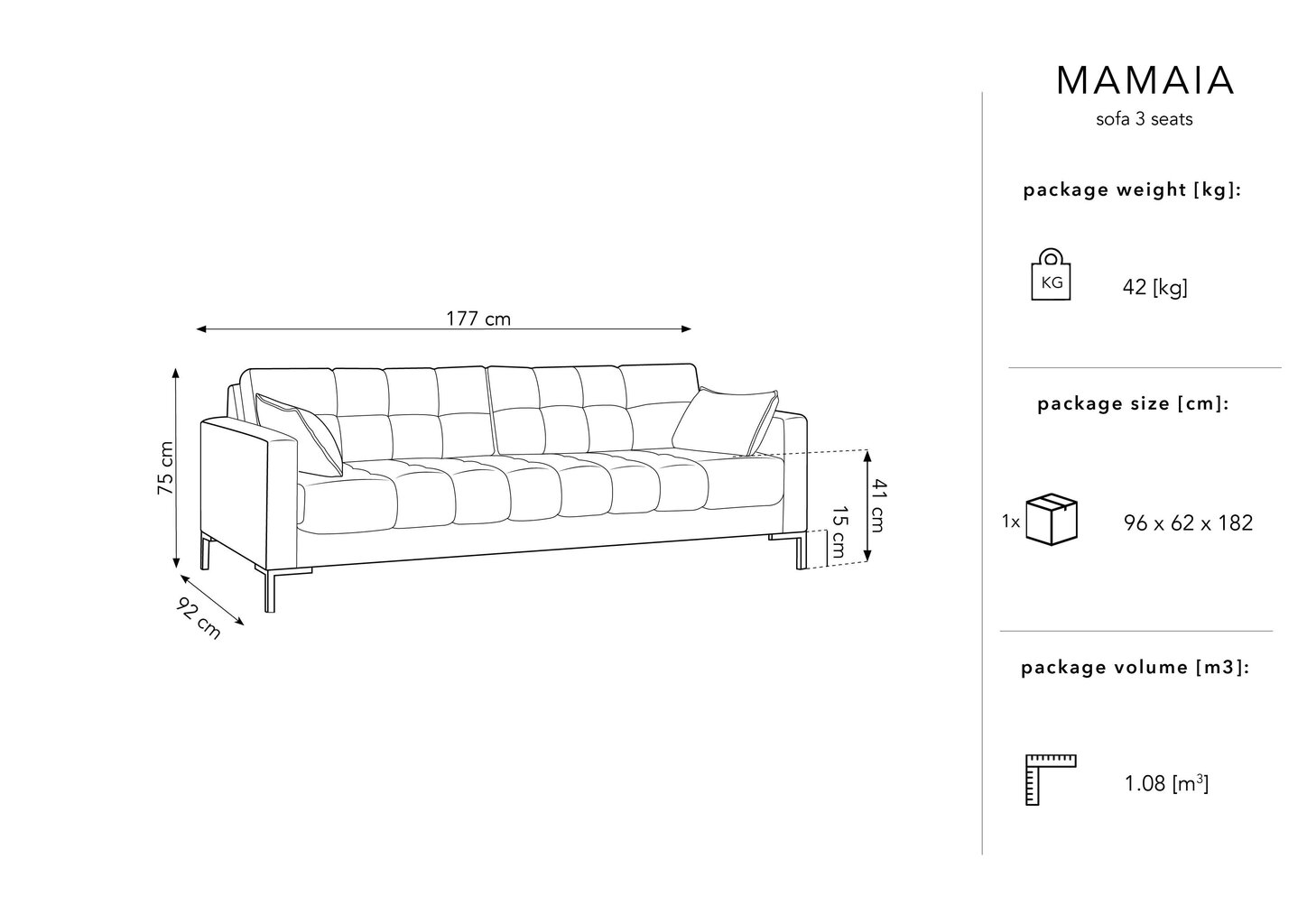 Dīvāns Micadoni Home Mamaia 3S, zils/zelta krāsas cena un informācija | Dīvāni | 220.lv