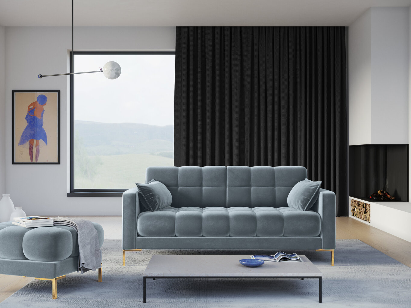 Dīvāns Micadoni Home Mamaia 3S, zils/zelta krāsas цена и информация | Dīvāni | 220.lv