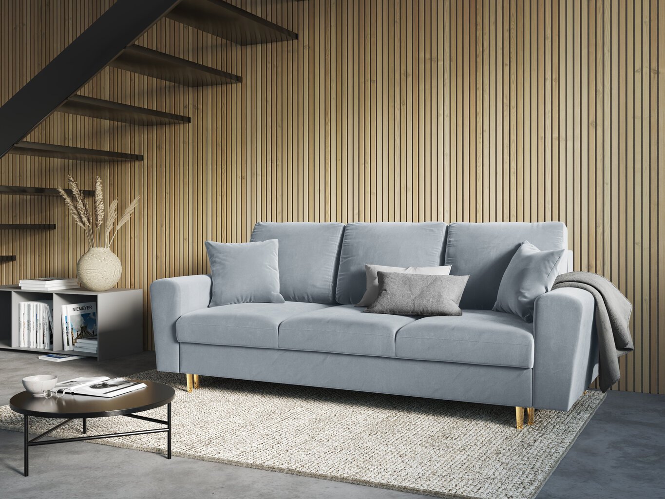 Dīvāns Micadoni Home Moghan 3S, gaiši zils/melns cena un informācija | Dīvāni | 220.lv