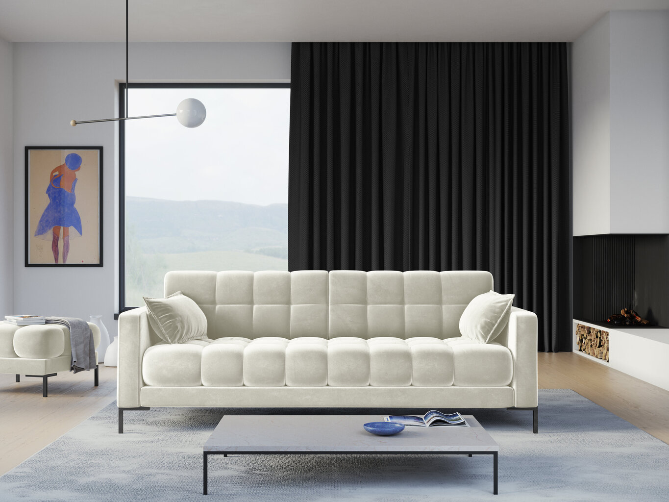 Dīvāns Micadoni Home Mamaia 4S, gaišas smilškrāsas/melnas krāsas цена и информация | Dīvāni | 220.lv
