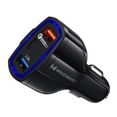 Universāls automašīnas lādētājs Wozinsky 2X USB / USB TYPE C, 3.0 QC3.0, melns (WCC-01) cena un informācija | Lādētāji un adapteri | 220.lv