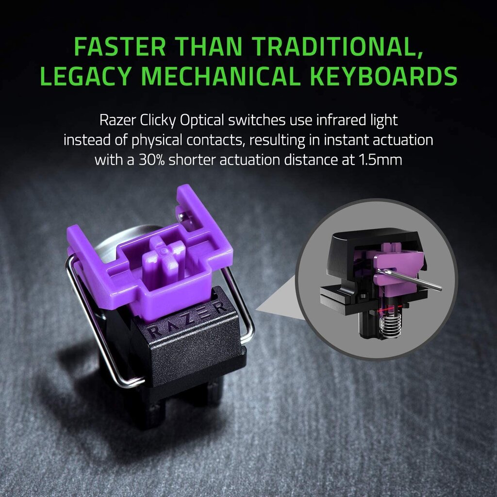 Razer Huntsman Mini Mercury RGB US Clicky Purple цена и информация | Klaviatūras | 220.lv