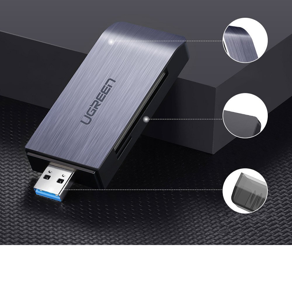 SD karšu lasītājs Ugreen USB 3.0 SD / micro, pelēks (50541) cena un informācija | Adapteri un USB centrmezgli | 220.lv