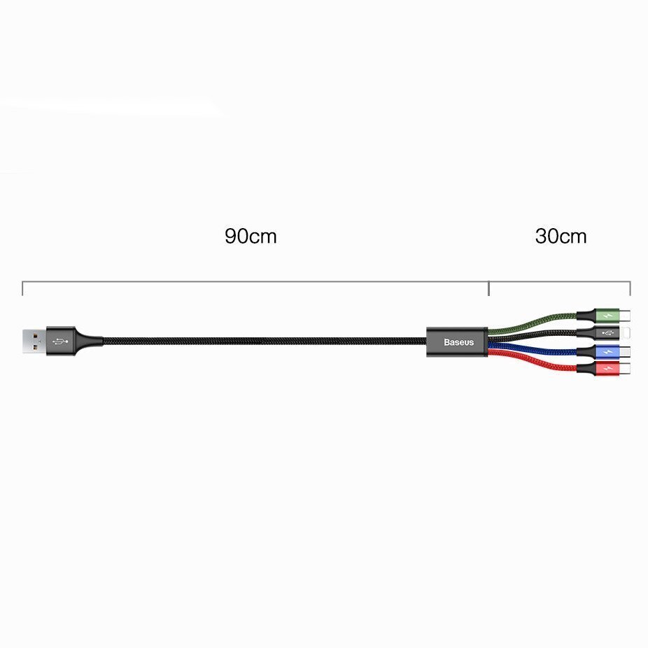 USB Kabelis Baseus 2X Lightning / USB Type C / Micro USB 3.5A 1.2 m, melns cena un informācija | Savienotājkabeļi | 220.lv