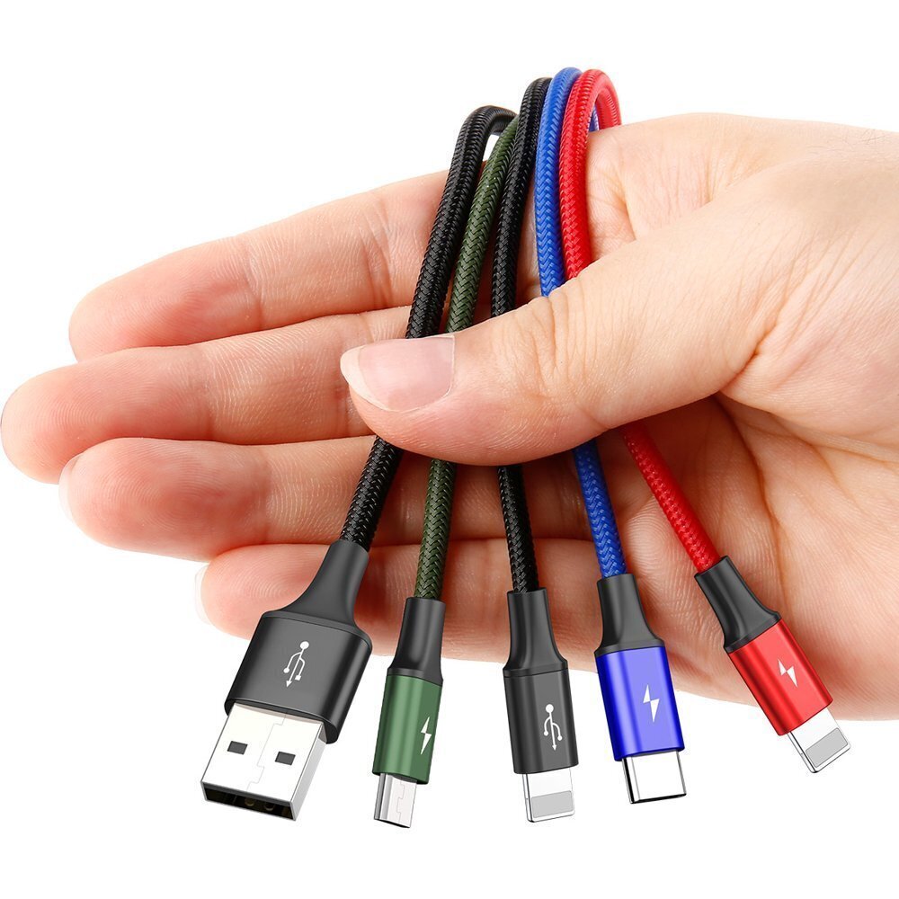 USB Kabelis Baseus 2X Lightning / USB Type C / Micro USB 3.5A 1.2 m, melns cena un informācija | Savienotājkabeļi | 220.lv