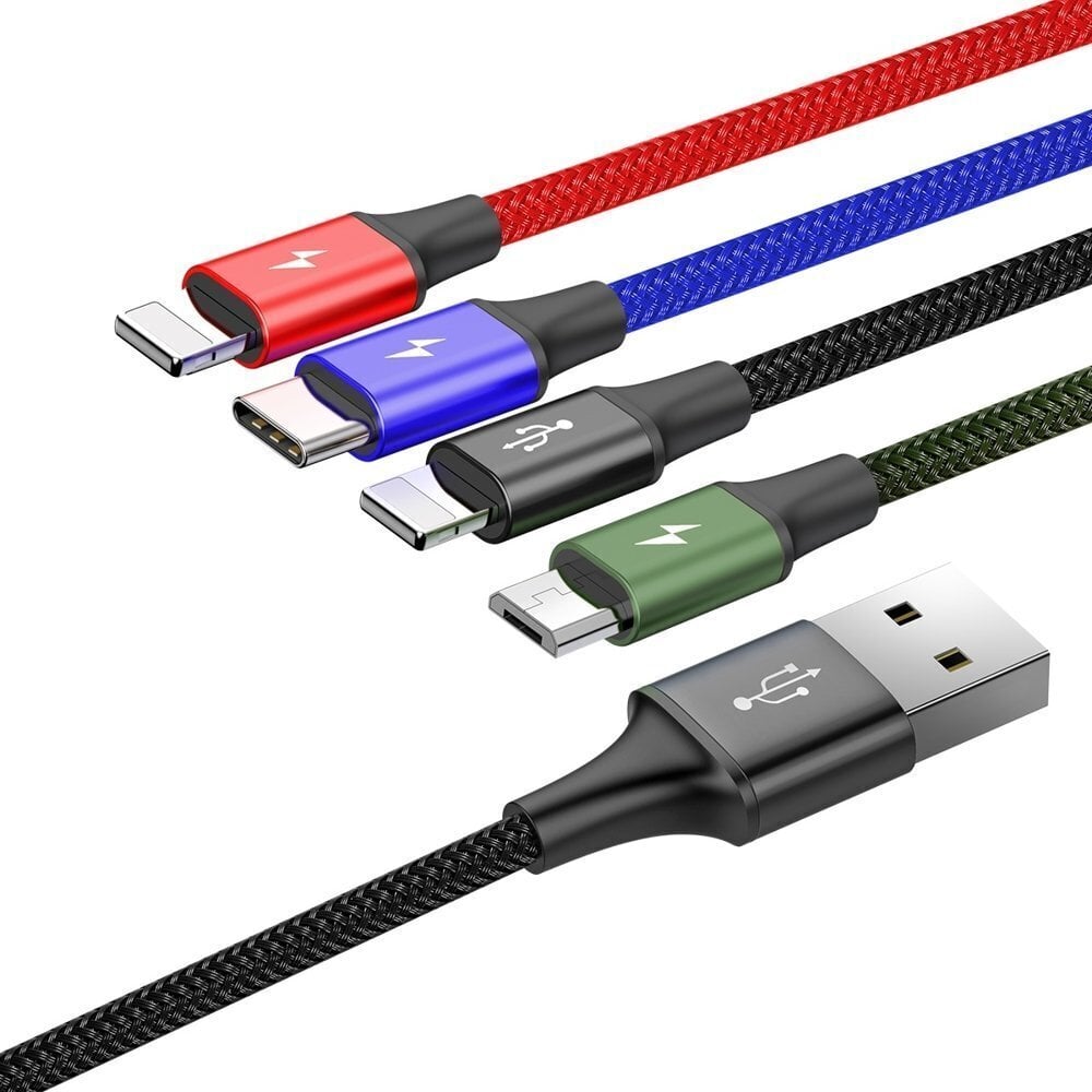 USB Kabelis Baseus 2X Lightning / USB Type C / Micro USB 3.5A 1.2 m, melns цена и информация | Savienotājkabeļi | 220.lv