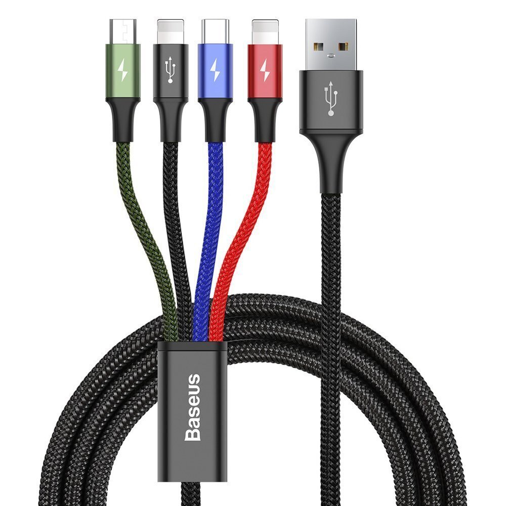 USB Kabelis Baseus 2X Lightning / USB Type C / Micro USB 3.5A 1.2 m, melns cena un informācija | Savienotājkabeļi | 220.lv