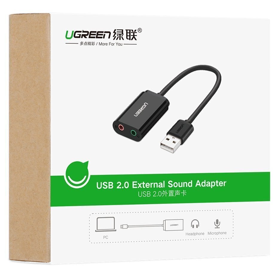 USB audio adapteris Ugreen 3,5 mm mini jack 15 cm, melns 30724 cena un informācija | Adapteri un USB centrmezgli | 220.lv