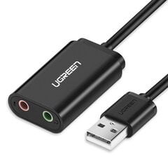 Аудио адаптер USB Ugreen, 3.5 мм mini jack 15 см, черный 30724 цена и информация | Адаптеры и USB разветвители | 220.lv