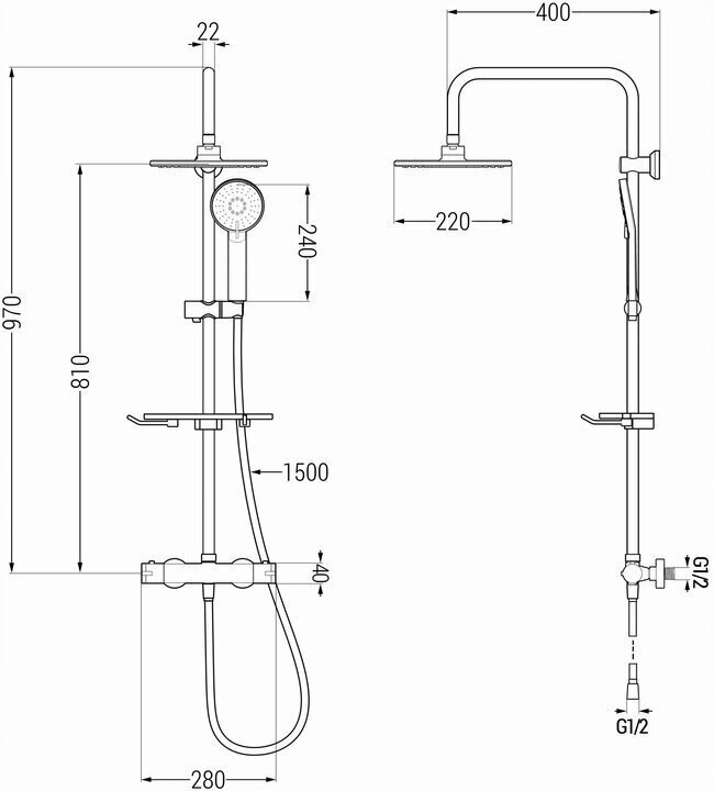 Dušas sistēma ar termostatu Mexen KT40, Rose Gold цена и информация | Dušas komplekti un paneļi | 220.lv