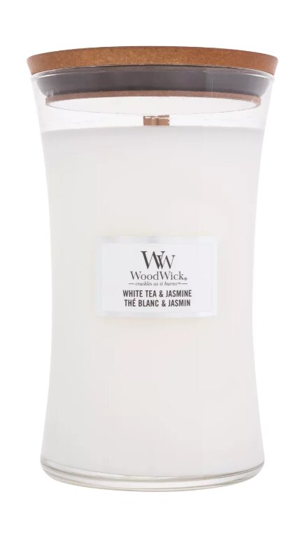 WoodWick aromātiska svece White Tea & Jasmine, 609,5 g cena un informācija | Sveces un svečturi | 220.lv