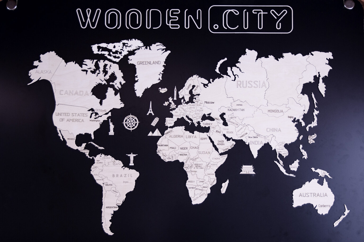 Koka Wooden city pasaules karte, XL izmērs cena un informācija | Pasaules kartes | 220.lv