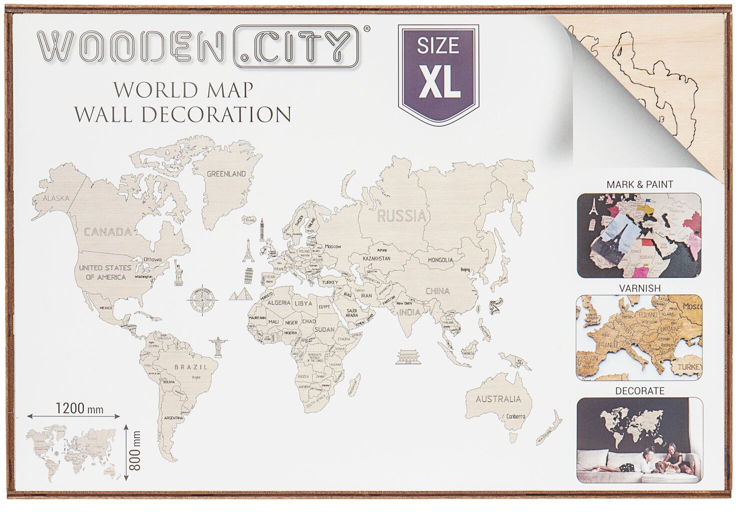 Koka Wooden city pasaules karte, XL izmērs цена и информация | Pasaules kartes | 220.lv