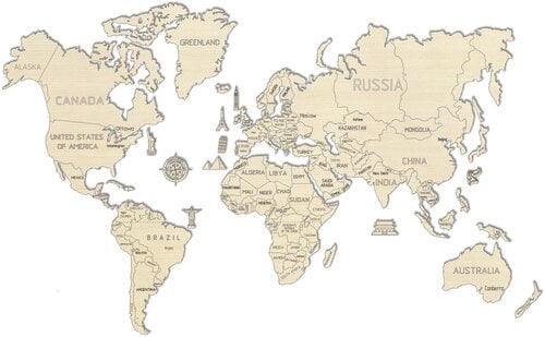 Деревянная карта мира Деревянного города, размер XL цена и информация | Карты мира | 220.lv