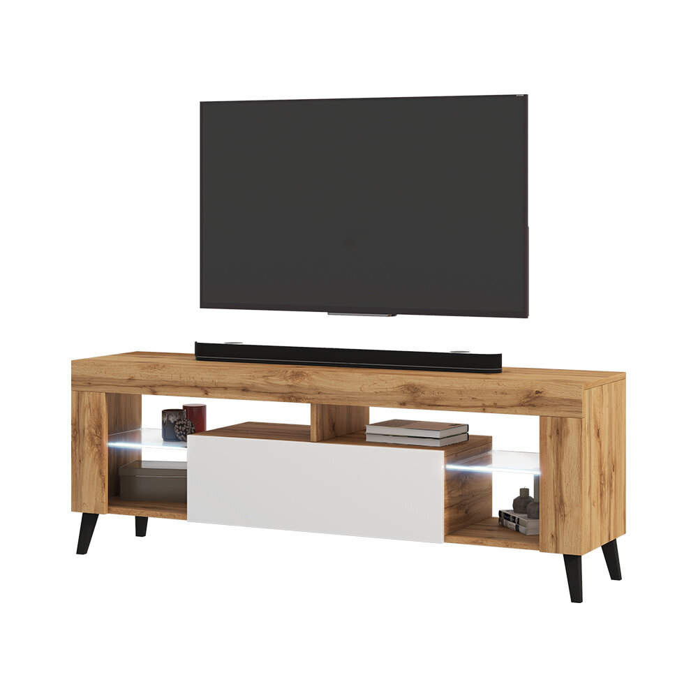 TV galdiņš Selsey HugoB LED, brūns/balts cena un informācija | TV galdiņi | 220.lv
