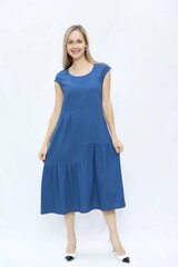 Платье льняное, однотонное, с рюшами, синее цена и информация | Платья | 220.lv