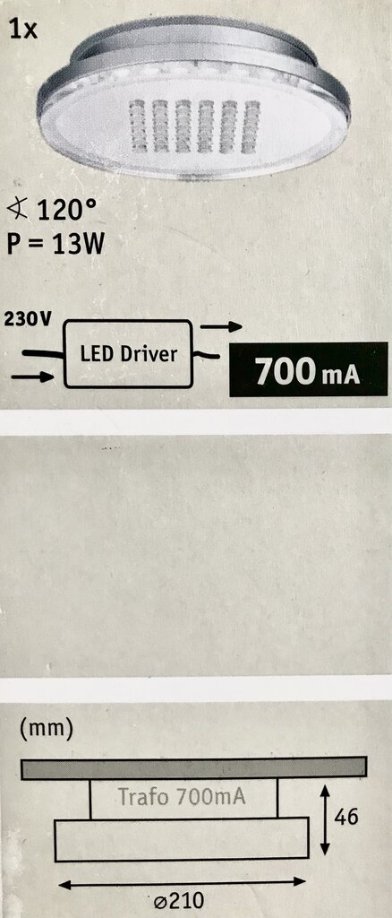 Apaļš, iebūvējams LED gaismeklis Paulmann 10 W Ø210 mm, dimmējams cena un informācija | Iebūvējamās lampas, LED paneļi | 220.lv