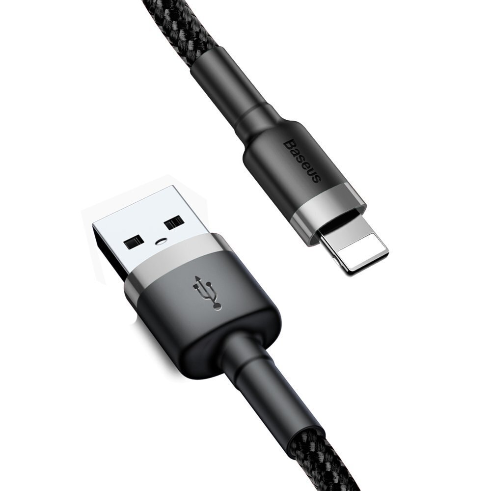 Baseus Cafule Cable Durable Nylon Braided Wire USB / Lightning QC3.0 2.4A 0,5M black-grey (CALKLF-AG1) cena un informācija | Savienotājkabeļi | 220.lv