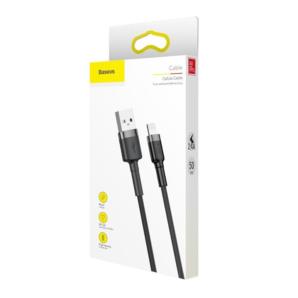 Baseus Cafule Cable Durable Nylon Braided Wire USB / Lightning QC3.0 2.4A 0,5M black-grey (CALKLF-AG1) cena un informācija | Savienotājkabeļi | 220.lv