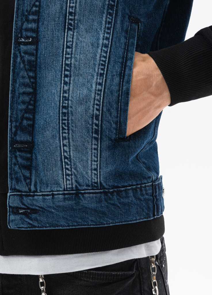 Vīriešu džinsa jaka C322 - džinss / melna cena un informācija | Vīriešu virsjakas | 220.lv