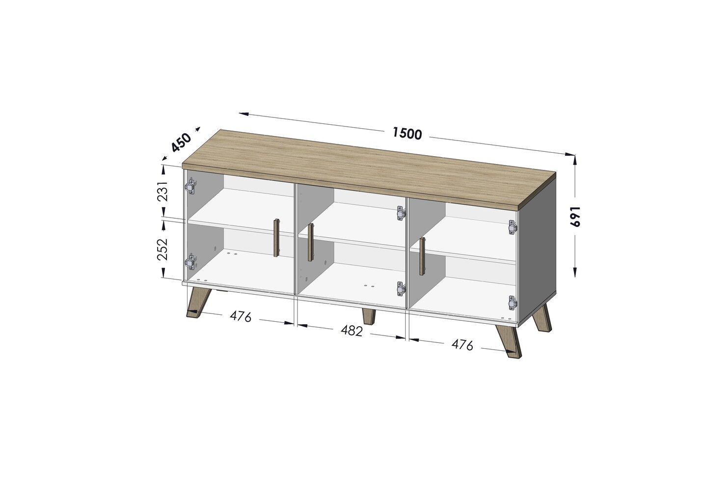 Kumode Cama Meble Lotta 150 3D, balta/ozola krāsas cena un informācija | Kumodes | 220.lv