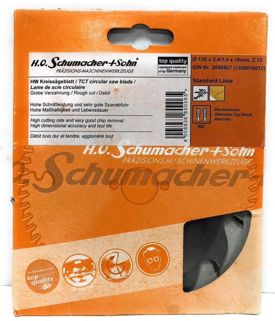 Zāģa disks kokam Ø130 x 2,4/1,4 x 16 mm, Z-12 H.O Schumacher+Sohn cena un informācija | Rokas instrumenti | 220.lv